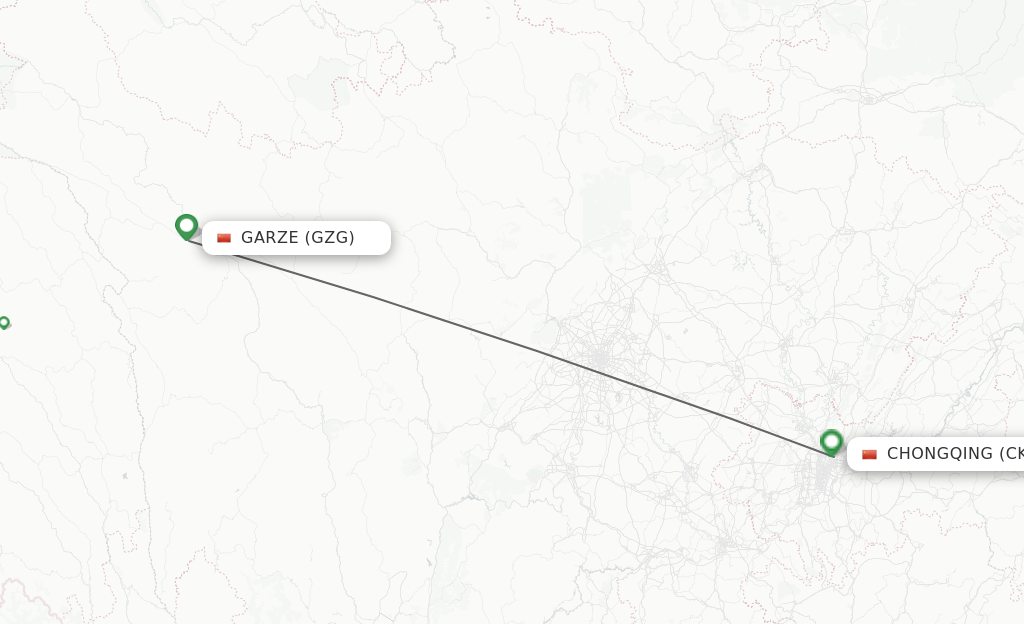 Flights from Ganzi to Chongqing route map