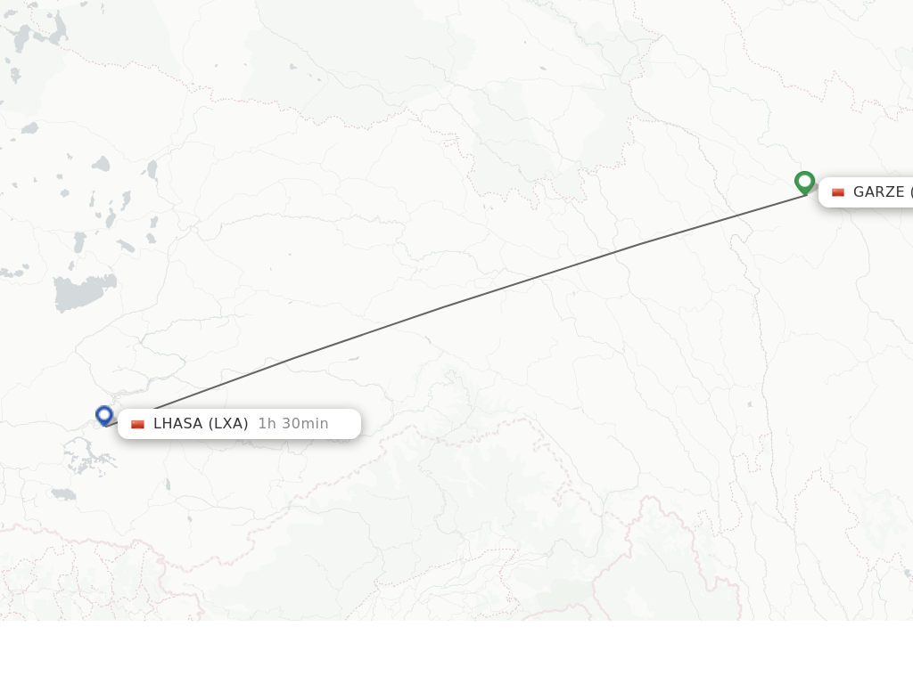 Flights from Ganzi to Lhasa/Lasa route map