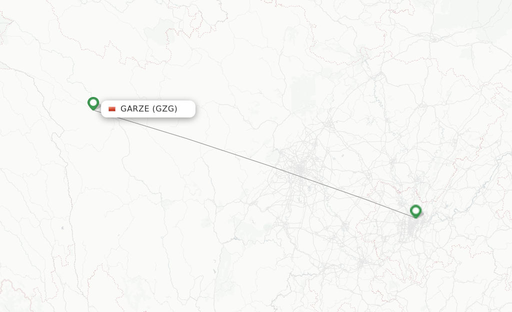 Route map with flights from Garze with Chongqing Airlines