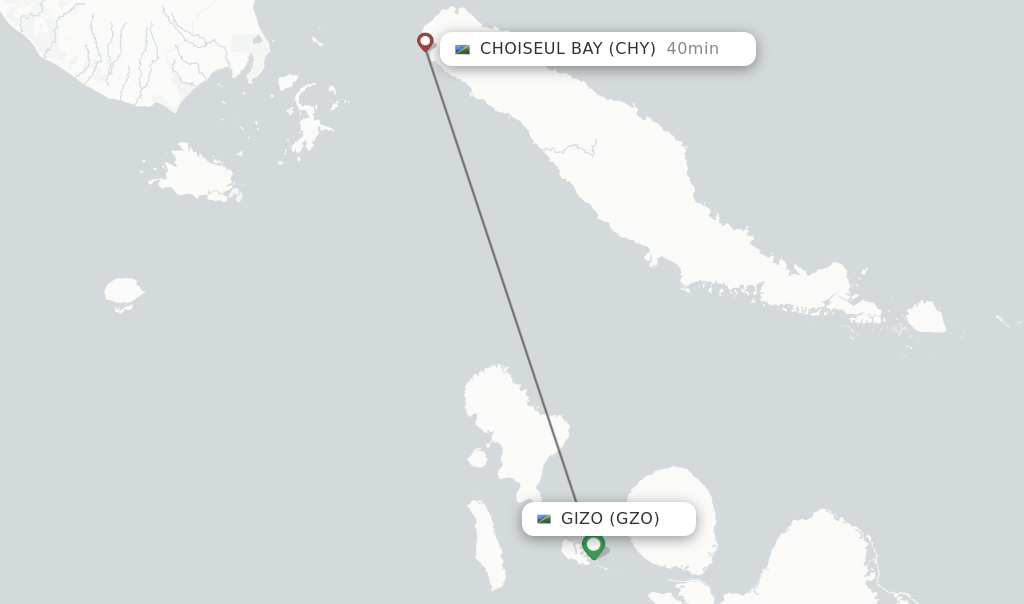Flights from Gizo to Choiseul Bay route map