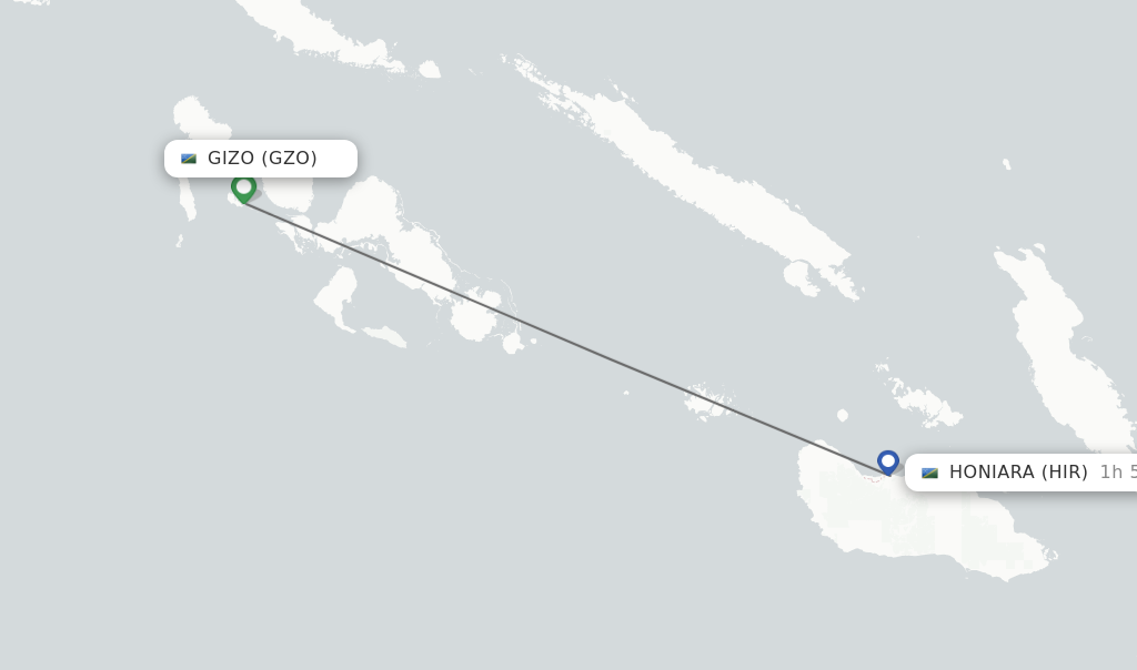 Flights from Gizo to Honiara route map