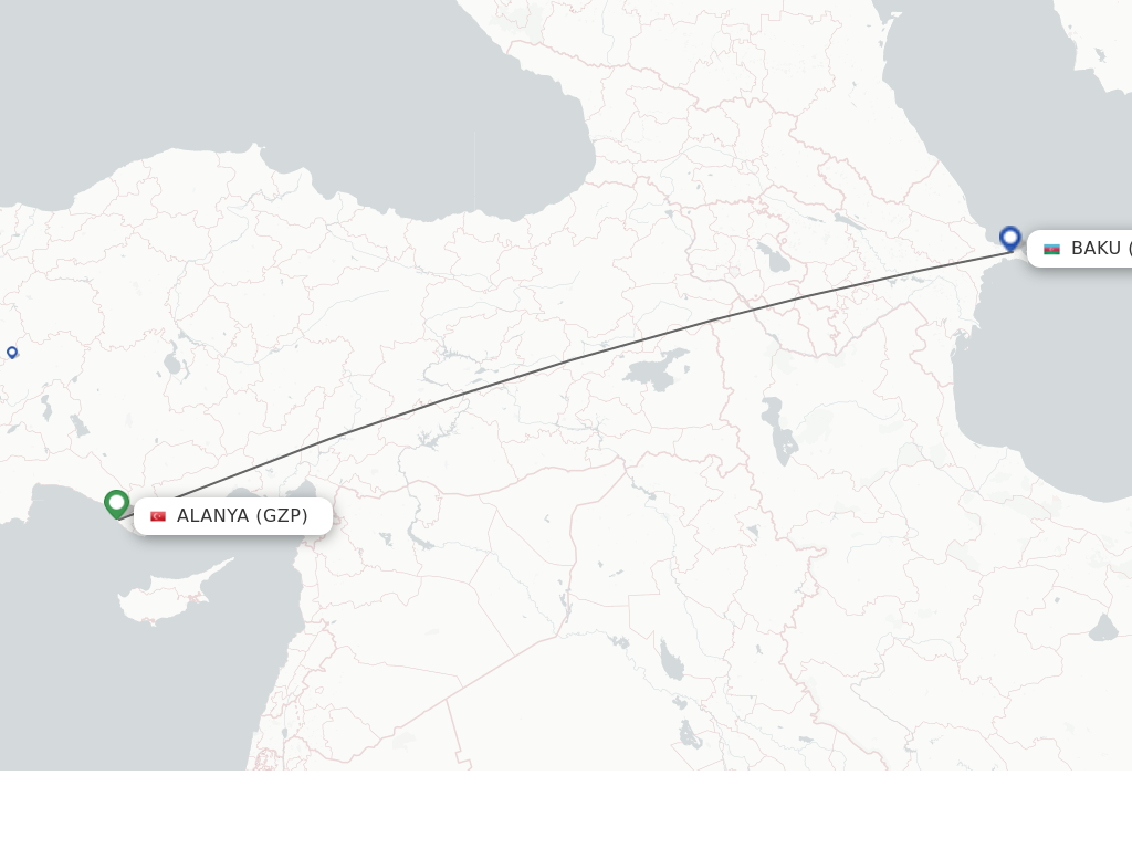 Flights from Gazipasa to Baku route map