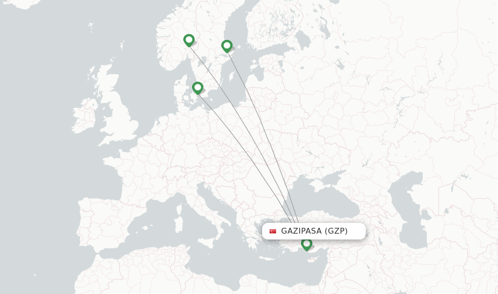Route map with flights from Gazipasa with SAS