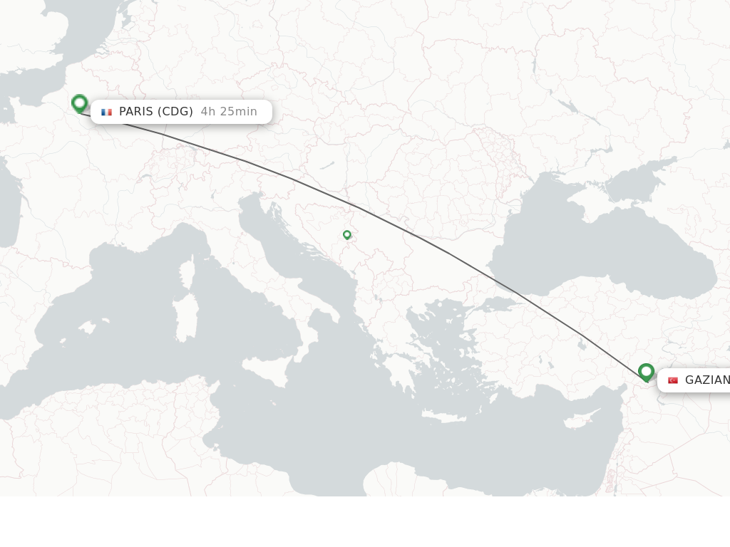 Flights from Gaziantep to Paris route map