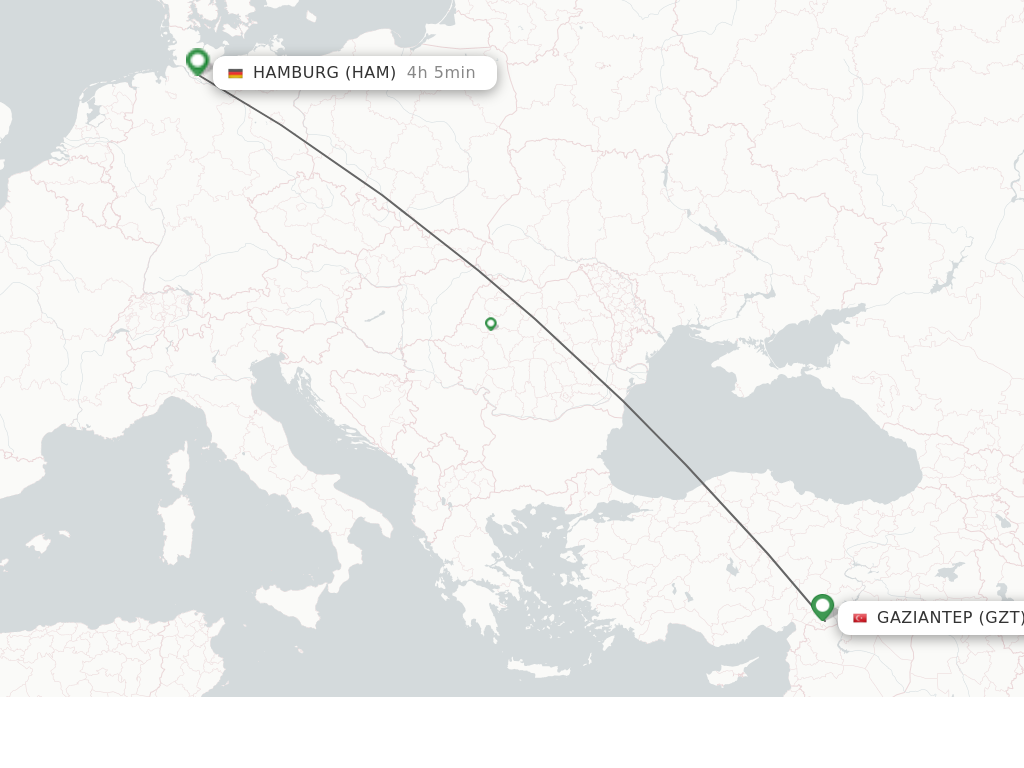 Flights from Gaziantep to Hamburg route map