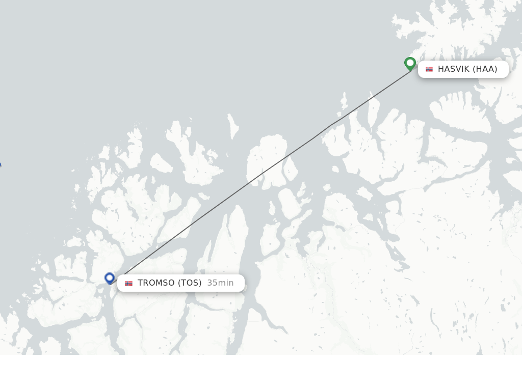 Flights from Hasvik to Tromso route map