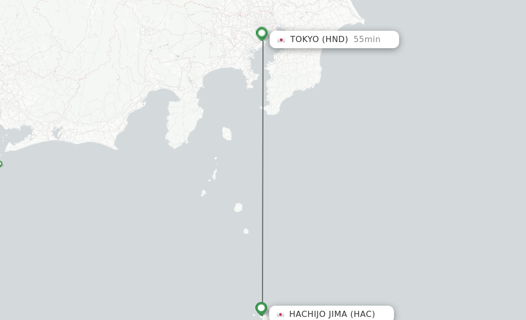 Flights from Hachijo Jima to Tokyo route map