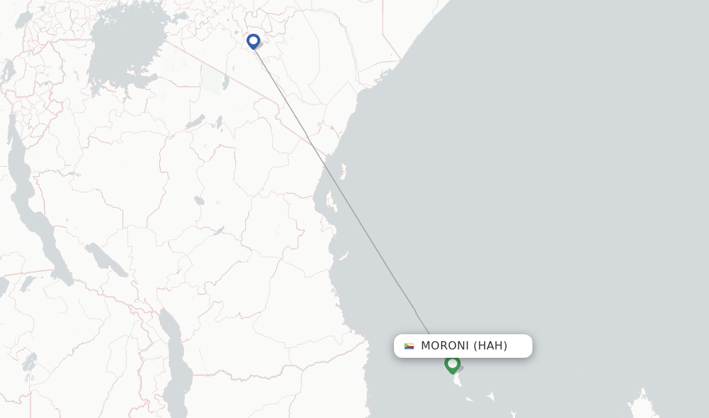 Route map with flights from Moroni with Kenya Airways