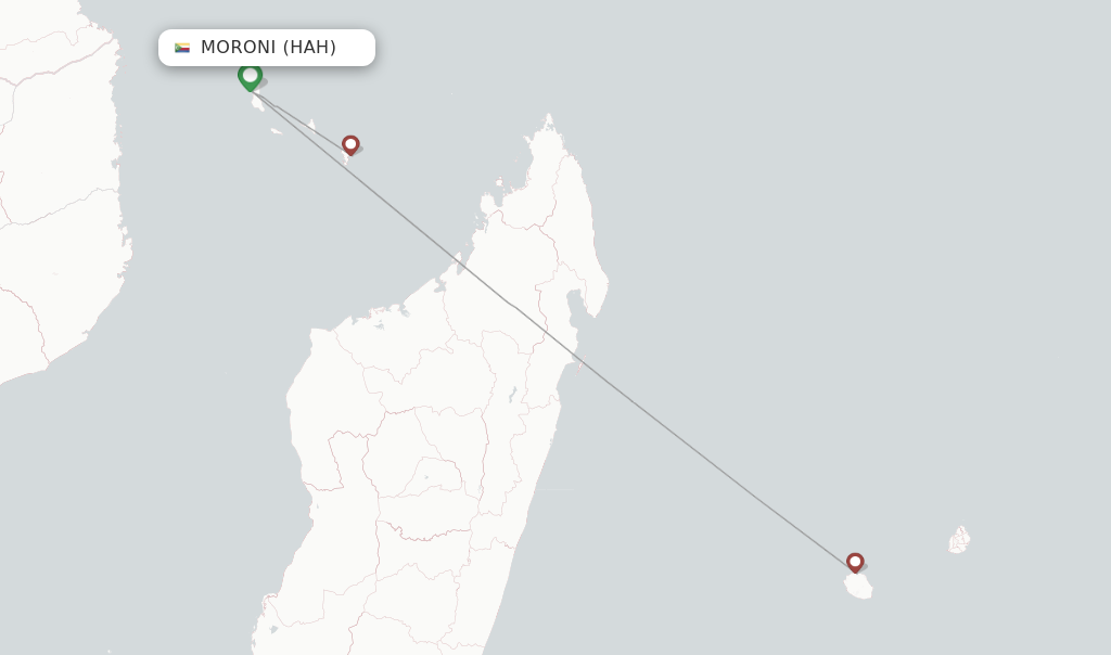 Route map with flights from Moroni with Air Austral