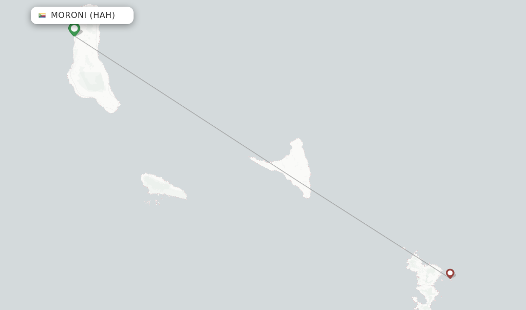 Route map with flights from Moroni with EWA AIR