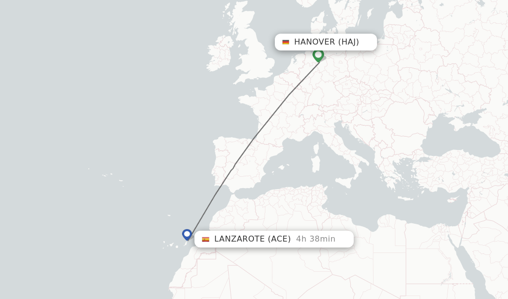 Flights from Hanover to Lanzarote route map