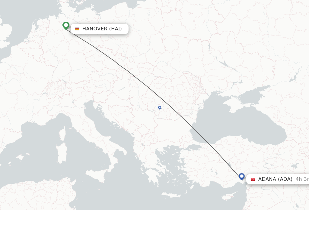 Flights from Hanover to Adana route map