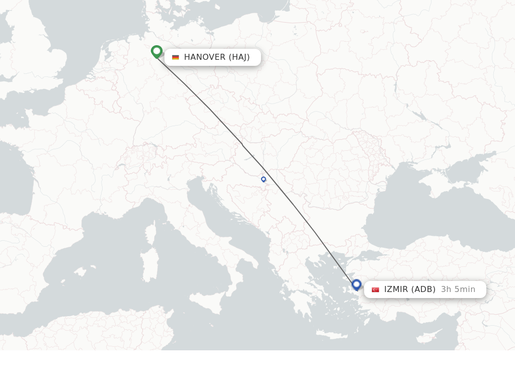 Flights from Hanover to Izmir route map