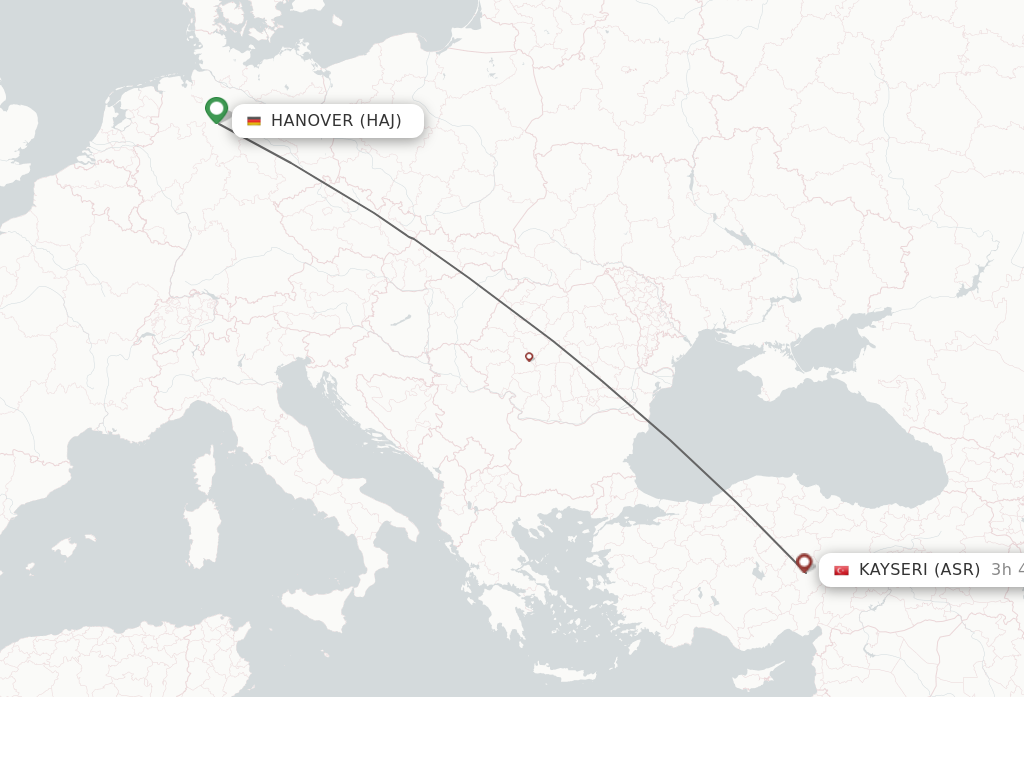 Flights from Hanover to Kayseri route map