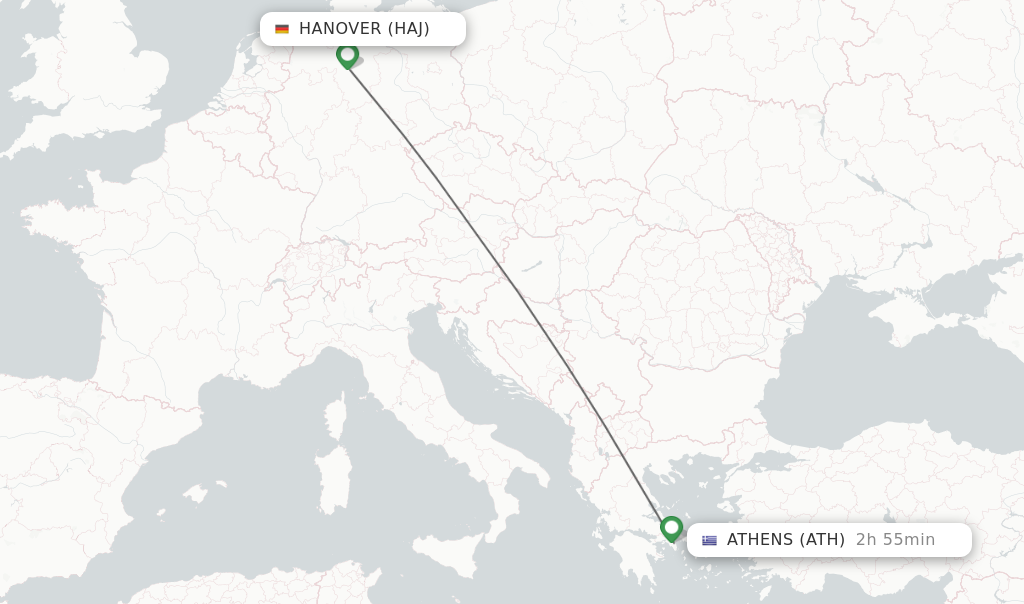 Flights from Hanover to Athens route map