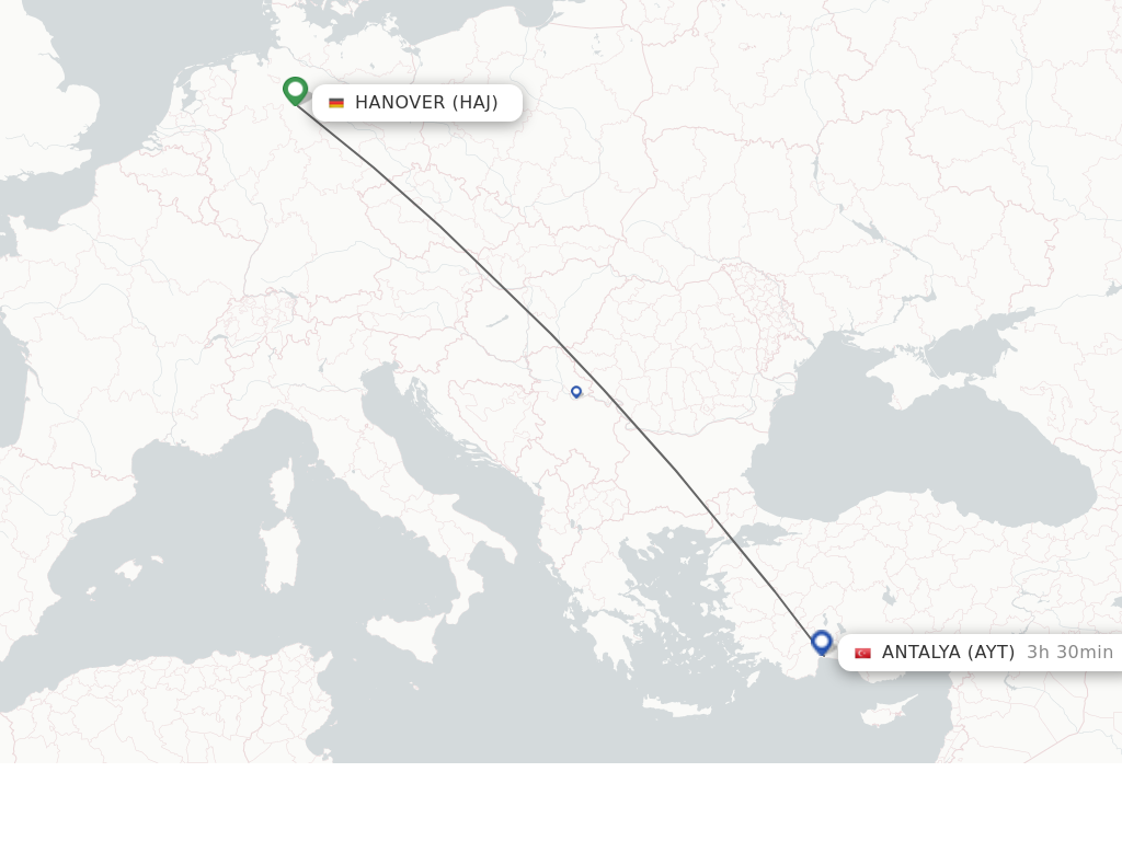 Flights from Hanover to Antalya route map