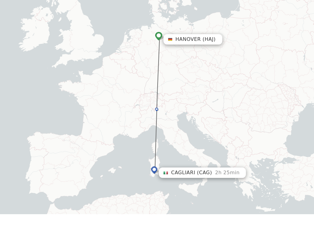 Flights from Hanover to Cagliari route map