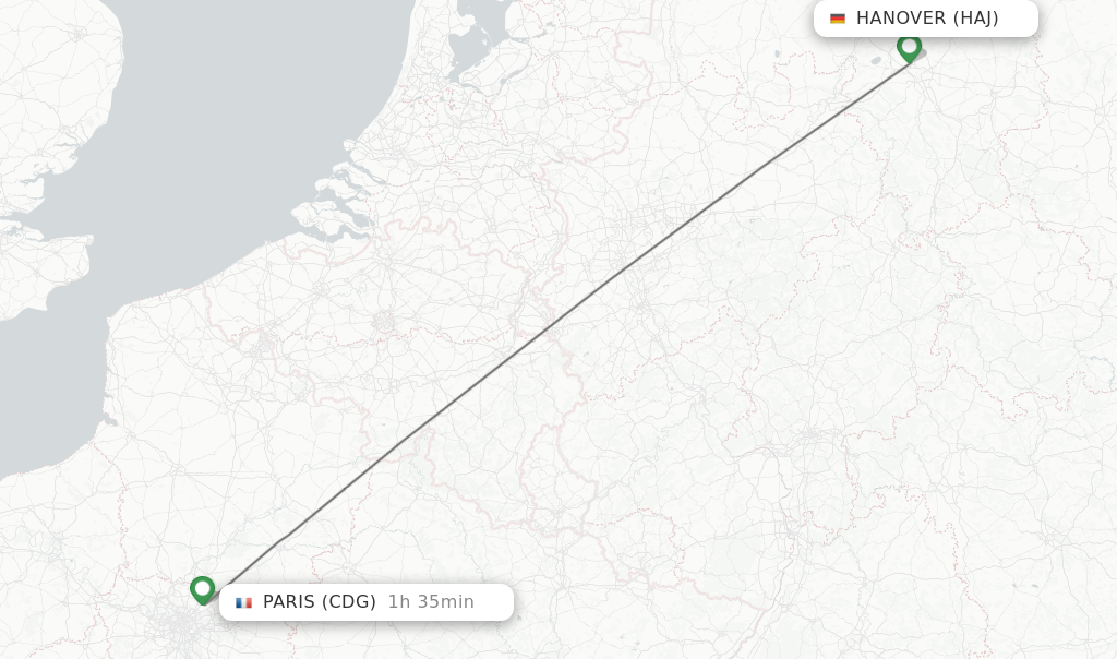 Flights from Hanover to Paris route map