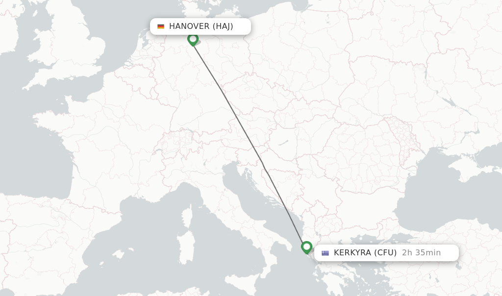 Flights from Hanover to Kerkyra route map