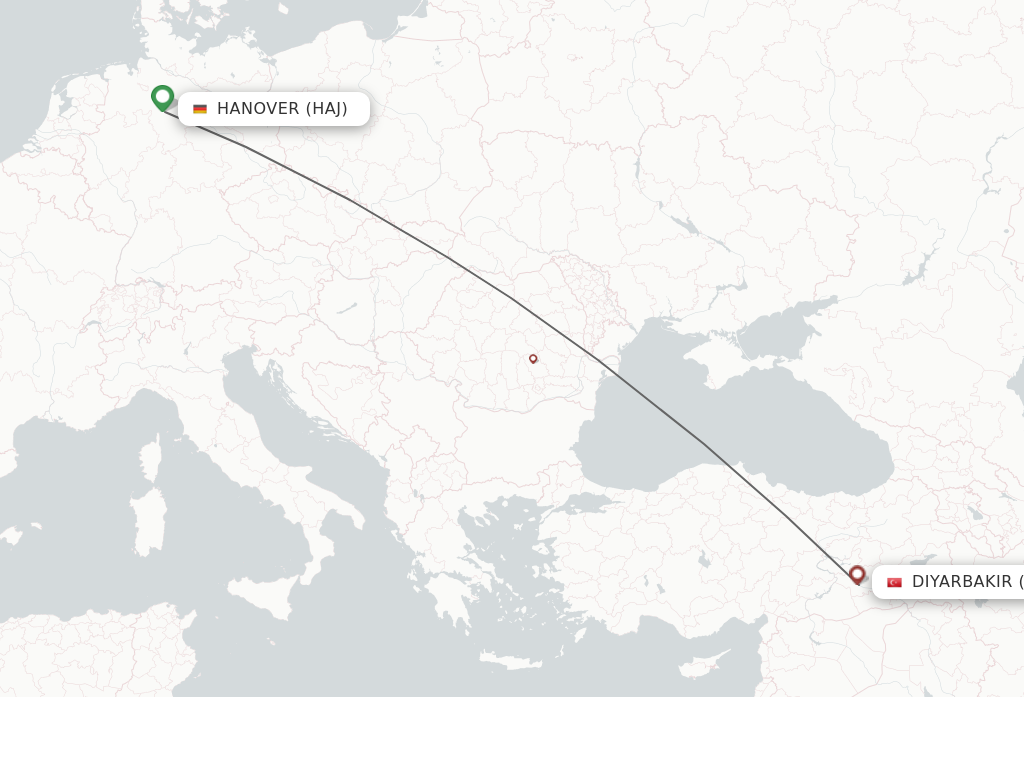 Flights from Hanover to Diyarbakir route map