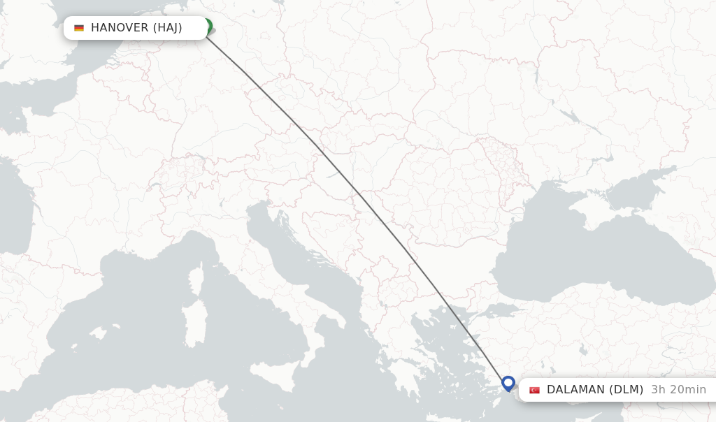 Flights from Hanover to Dalaman route map