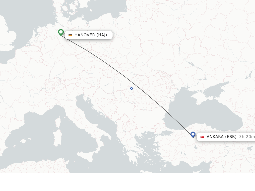 Flights from Hanover to Ankara route map