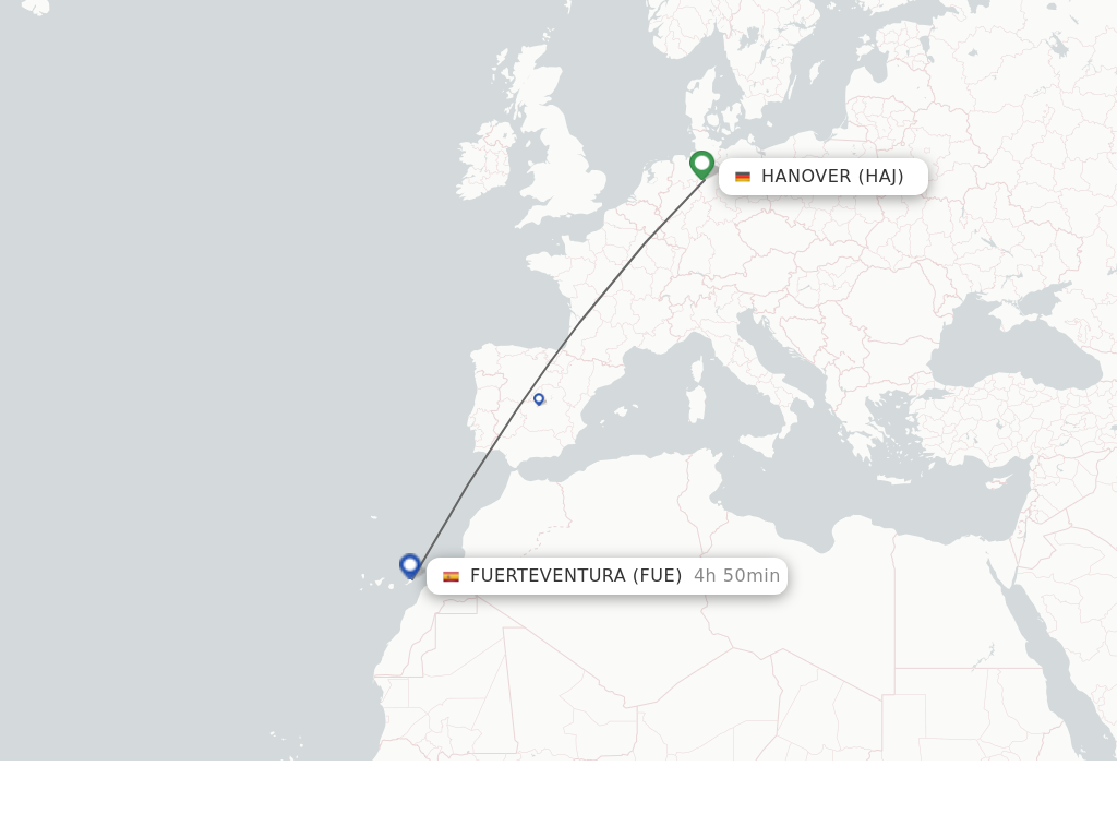 Flights from Hanover to Puerto del Rosario route map