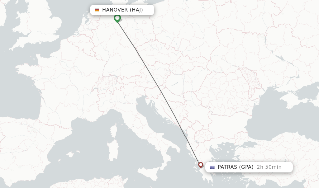 Flights from Hanover to Patras route map