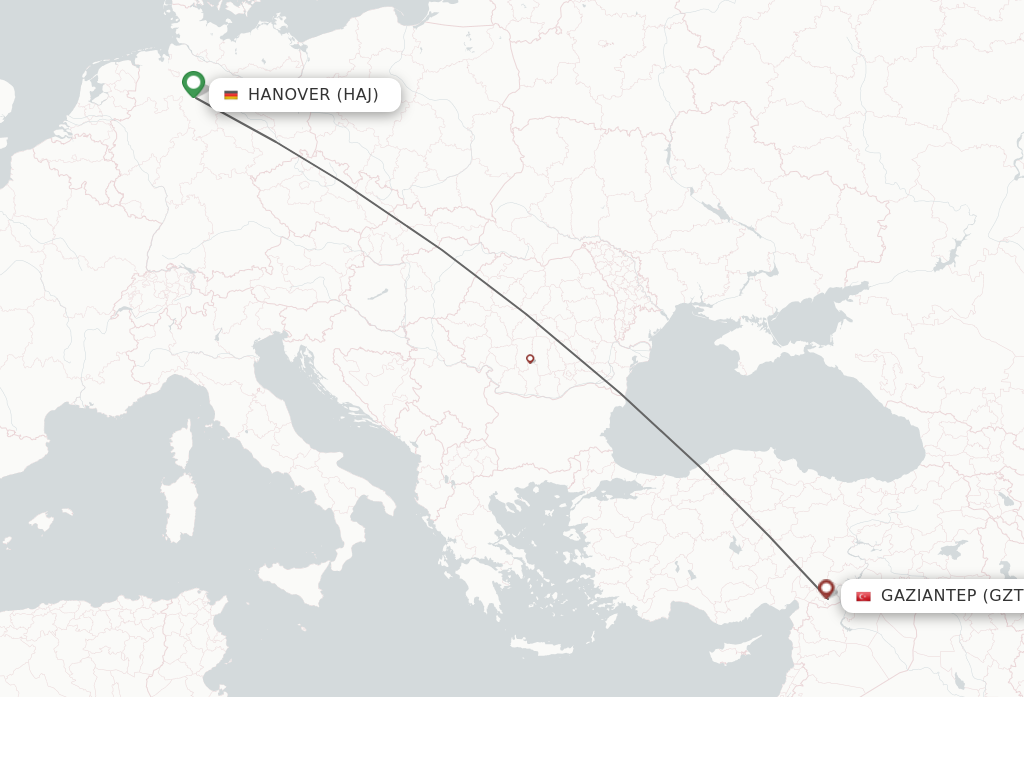 Flights from Hanover to Gaziantep route map