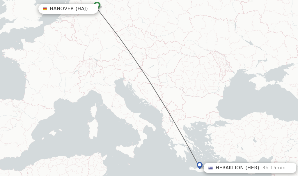 Flights from Hanover to Heraklion route map
