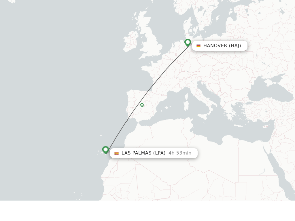 Flights from Hanover to Las Palmas route map