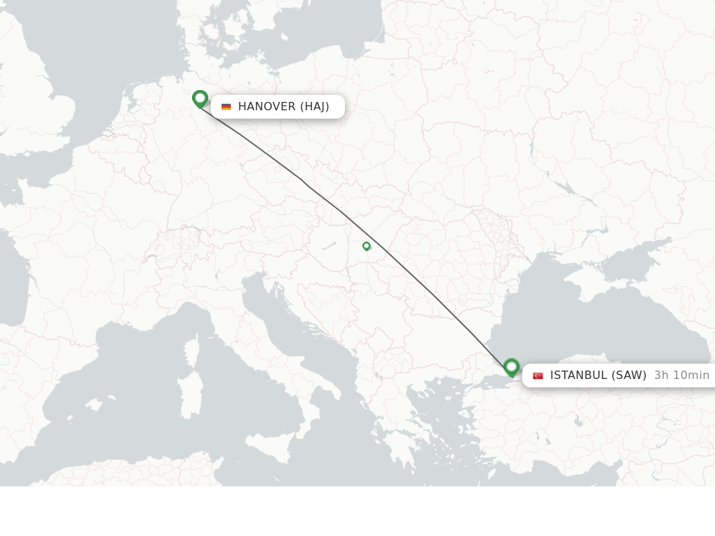 Flights from Hanover to Istanbul route map