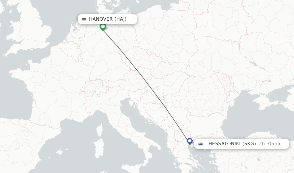 Flights from Hanover to Thessaloniki route map