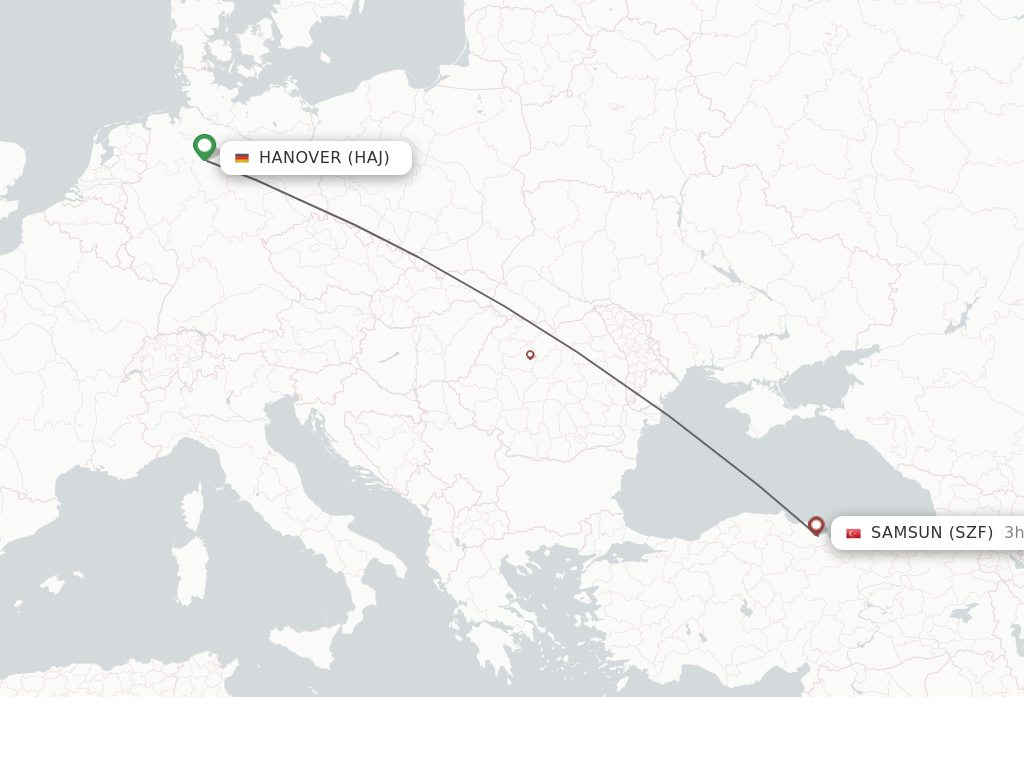 Flights from Samsun to Hanover route map