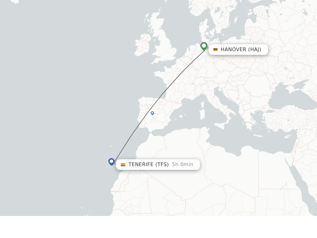 Flights from Hanover to Tenerife route map