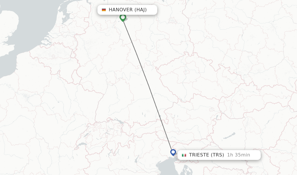 Flights from Hanover to Trieste route map
