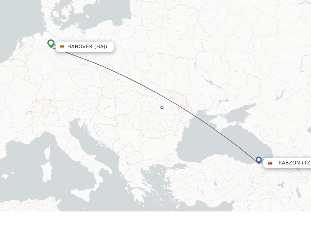 Flights from Trabzon to Hanover route map