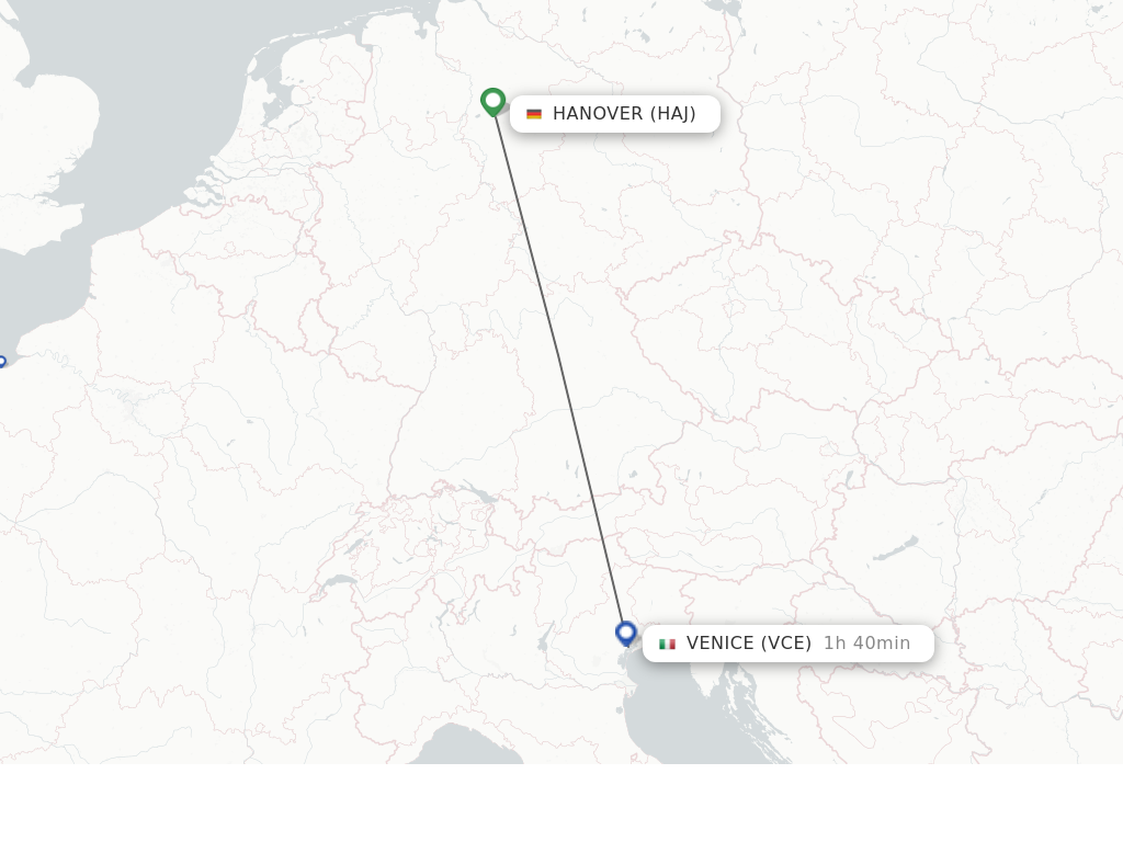 Flights from Hanover to Venice route map
