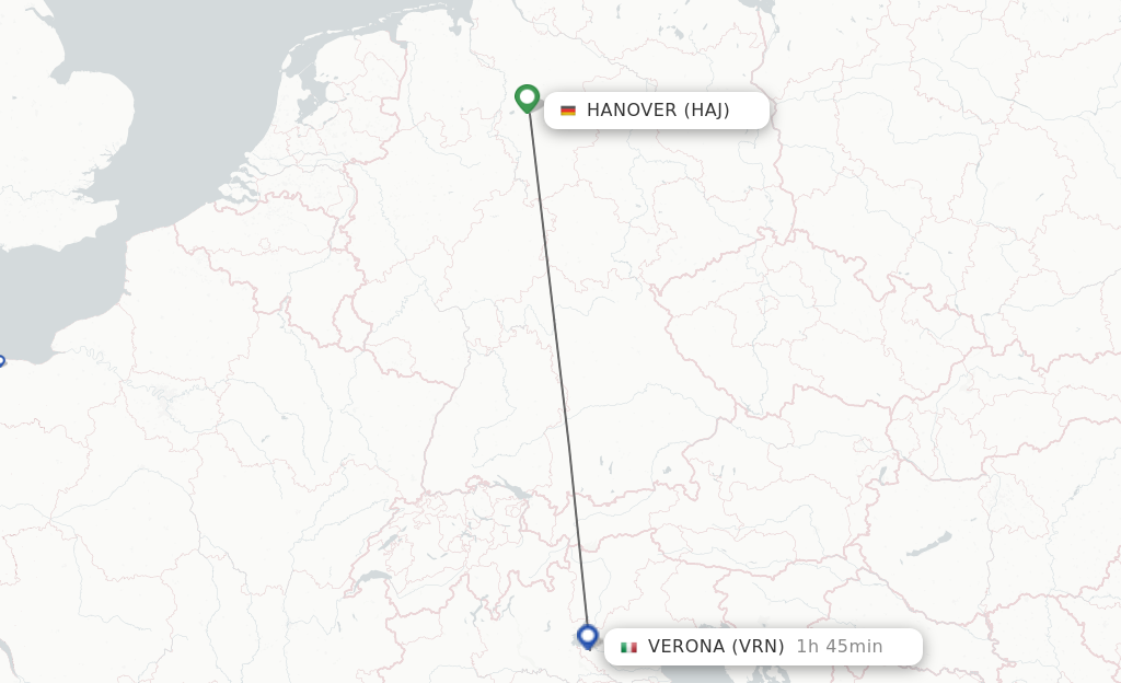 Flights from Hanover to Verona route map