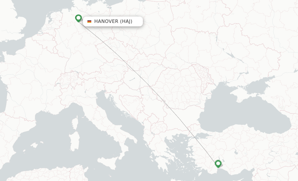 Route map with flights from Hanover with Corendon Airlines