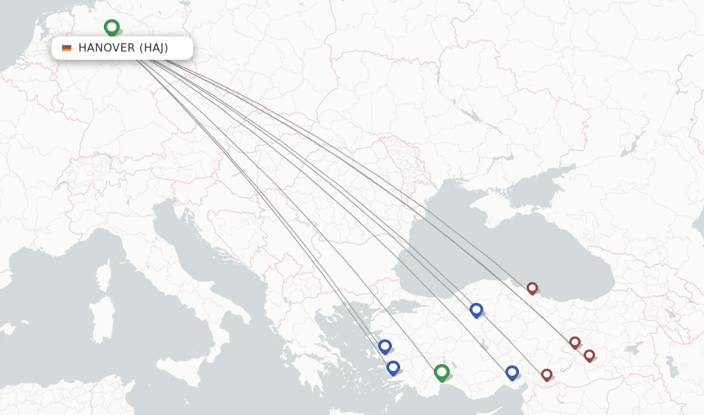 Route map with flights from Hanover with SunExpress