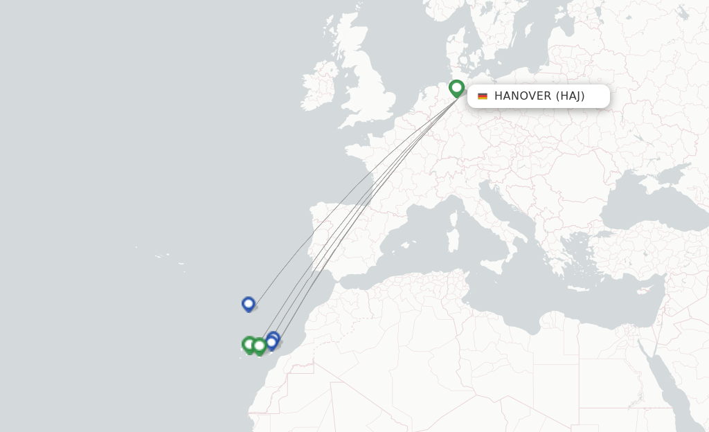 Route map with flights from Hanover with Corendon Airlines Europe