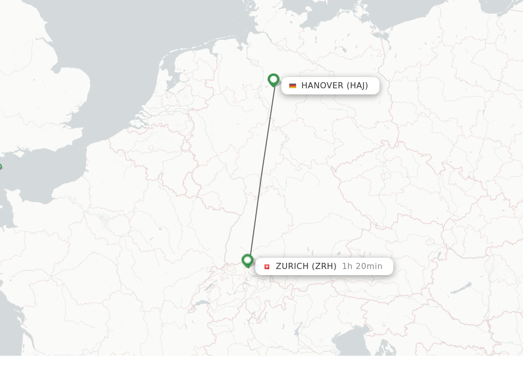 Flights from Hanover to Zurich route map