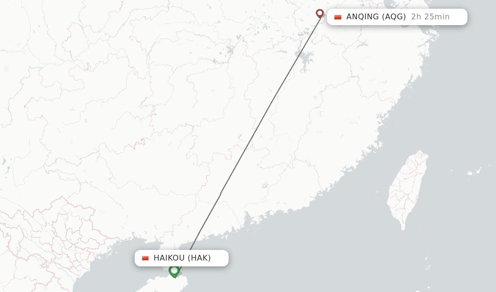 Flights from Haikou to Anqing route map