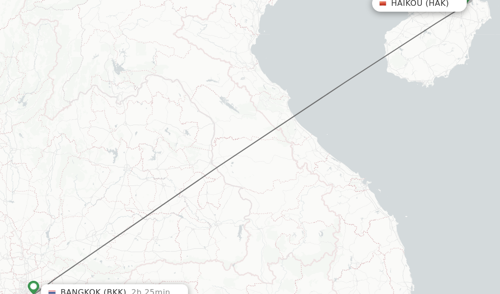 Flights from Haikou to Bangkok route map