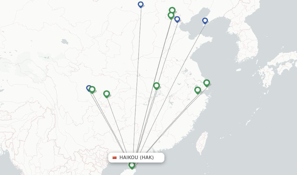 Route map with flights from Haikou with Air China