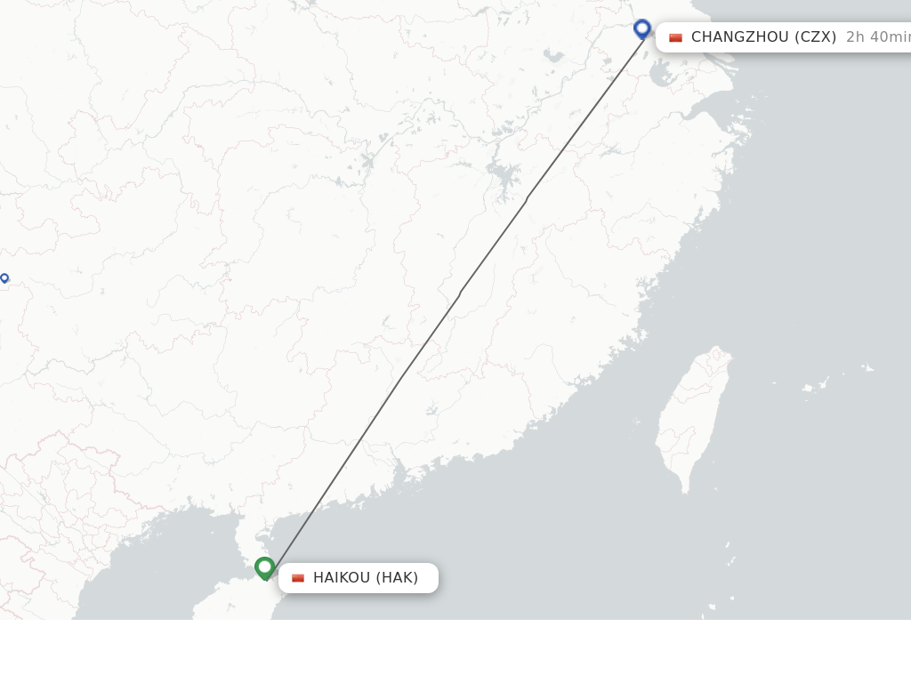 Flights from Haikou to Changzhou route map