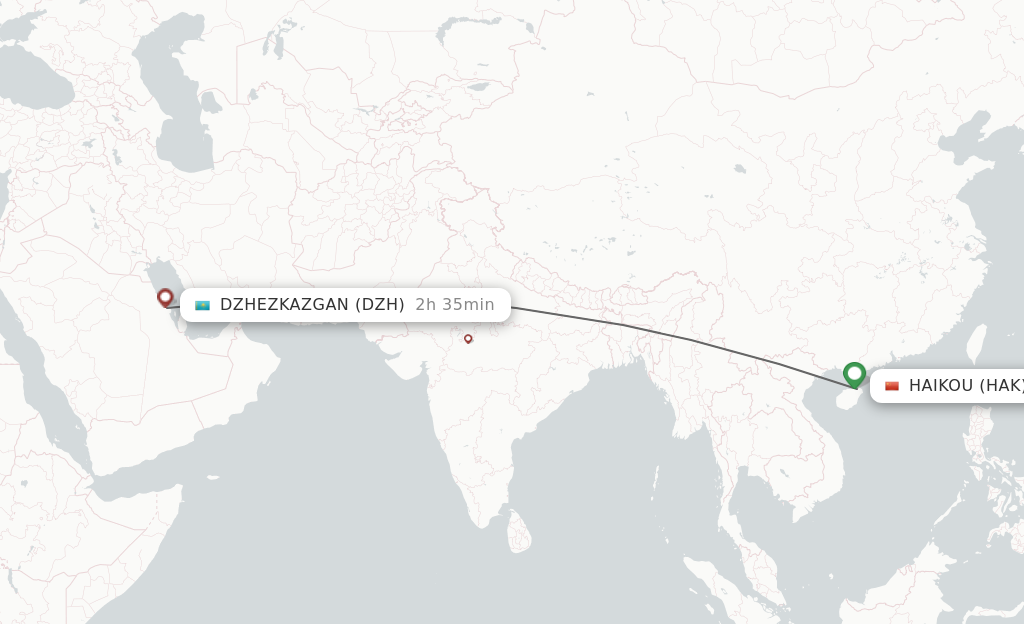 Flights from Haikou to Dazhou route map