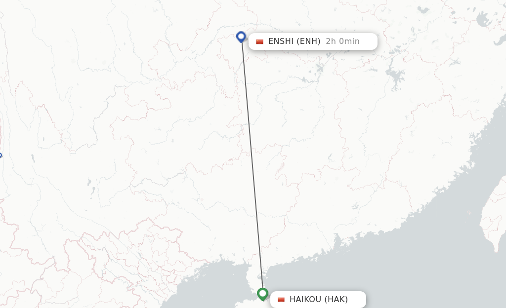 Flights from Haikou to Enshi route map