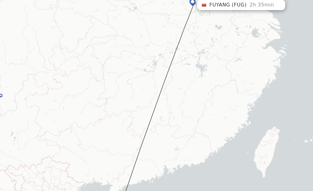 Flights from Haikou to Fuyang route map